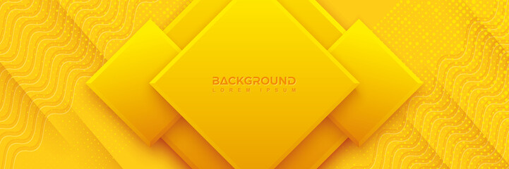 Poster - Blue background with orange and yellow color composition in the form of rectangle or rhombus. Abstract background with a combination of lines and circle of dots can be used for your ad banners.