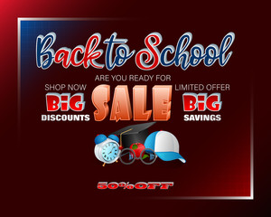 Poster - Background design with handwriting and three dimensional texts, cap, alarm clock and apple for sales of Back to school and commercial events 