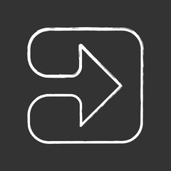 Poster - Arrow in square chalk icon. Play button. Forward indicator, right turn. Pointer symbol. Arrowhead indicating rightward. Next, forward arrow. Navigation cursor. Isolated vector chalkboard illustration