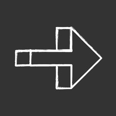 Poster - Right arrow chalk icon. Forward pointer, right turn. Path indicator, designator. Direction move. Arrow pointing rightward. Next. Navigation cursor. Isolated vector chalkboard illustration