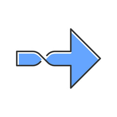 Poster - Twisted blue arrow color icon. Direction arrowhead. Pointing cursor. Arrow indicating rightward. Pointer, indicator. Next. Motion signpost. Navigation sign. Isolated vector illustration