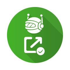 Sticker - Backlink checker bot flat design long shadow glyph icon. Website optimization. Artificial intelligence. Support service bot. SEO assistant, ai. Robot machine. Vector silhouette illustration