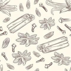 Wall Mural - Hand drawn mulled wine spices seamless pattern.