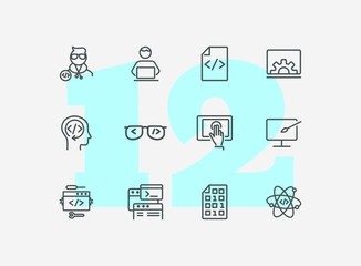 Poster - Education line icon set. Set of line icons on white background. Notebook, internet, studying. Self-education concept. Vector illustration can be used for topics like technology, devices, modern life