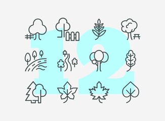 Poster - Plants line icon set. Set of line icons on white background. Nature concept. Leaf, tree, forest. Vector illustration can be used for topics like ecology, country, geography