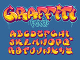 Fototapeta  - Graffiti style font. Orange and yellow colors vector alphabet