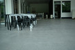 © Onnada - The empty  showroom after renovate with wooden chairs and tables with white bright light from outside