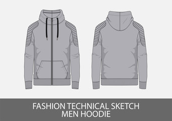 Wall Mural - Fashion technical sketch men hoodie in vector graphic