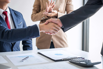 Aufkleber - Meeting and greeting concept, Two confident Business handshake and business people after discussing good deal of Trading contract and new projects for both companies, success, partnership, co worker