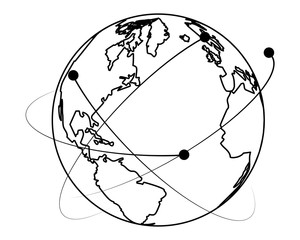 Poster - world map web globe cartoon in black and white