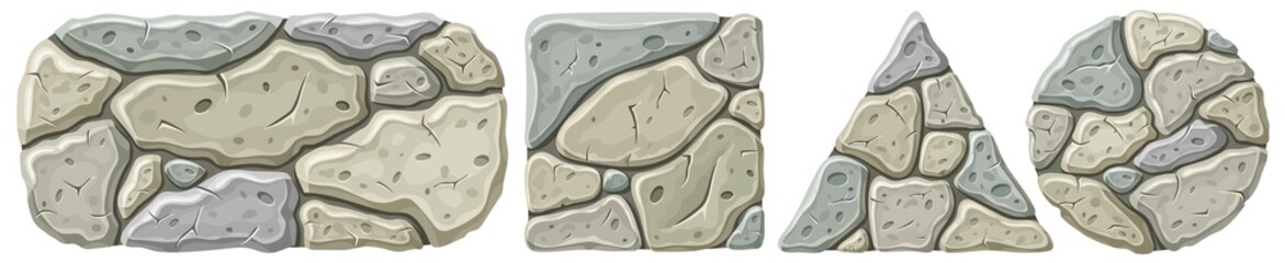 Wall Mural - Vector illustration set of stone boards. Isolated cartoon frames with space for text on white background.