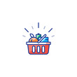 Red basket with grocery products, promotion deal, shopping food line icon