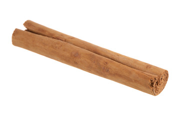 single stick of cinnamon isoalted on white background