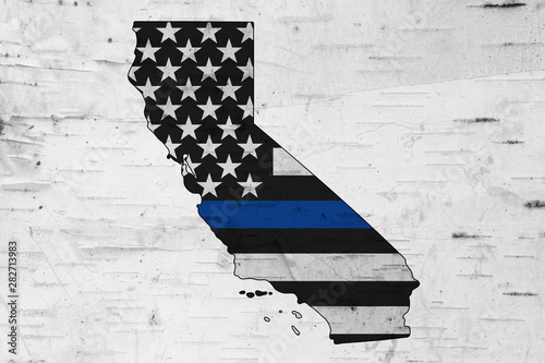 American thin blue line flag on map of California