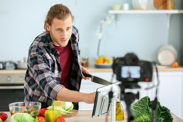 Wall Mural - Food blogger recording video at home