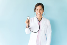 Female Doctor With Stethoscope On Isolated Background