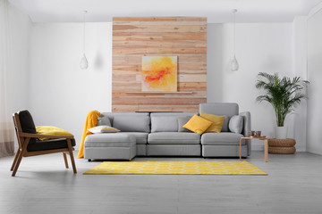 Poster - Stylish living room interior with comfortable couch