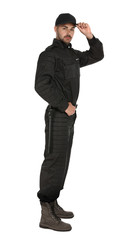 Wall Mural - Male security guard in uniform on white background