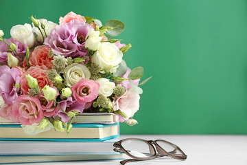 Canvas Print - Composition with flowers for Teacher's day on white table