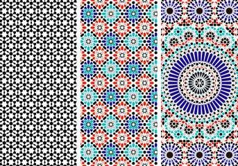 Arabic Mosaic Zellige Colorful Vector. Red, blue and green colors.