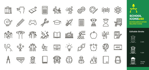 back to school icon set with 50 different vector icons related with education, success, academic sub