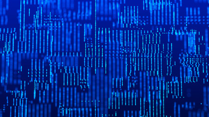 Poster - Digital background whith matrix. Blue technology background of many particles. 3d rendering.