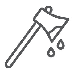 Poster - Bloody axe line icon, halloween and blade, ax with blood sign, vector graphics, a linear pattern on a white background.