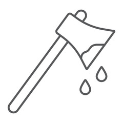 Poster - Bloody axe thin line icon, halloween and blade, ax with blood sign, vector graphics, a linear pattern on a white background.
