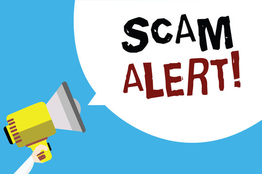Writing note showing Scam Alert. Business photo showcasing warning someone about scheme or fraud notice any unusual Man holding megaphone loudspeaker speech bubble with blue background