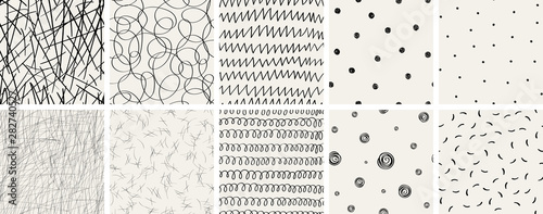 Materiał do szycia Set of seamless abstract hand-drawn patterns. Vector modern creative backgrounds for your design