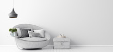 Home Interior With Gray Sofa And White Wall Mock Up, Scandinavian Style, 3d Render