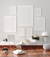 modern home interior, poster mock up, 3d render