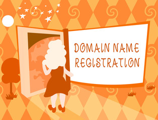 Word writing text Domain Name Registration. Business concept for Own an IP Address Identify a particular Webpage .