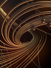 Poster - Abstract 3d rendering gold jewelry with shiny shapes beads on a dark background