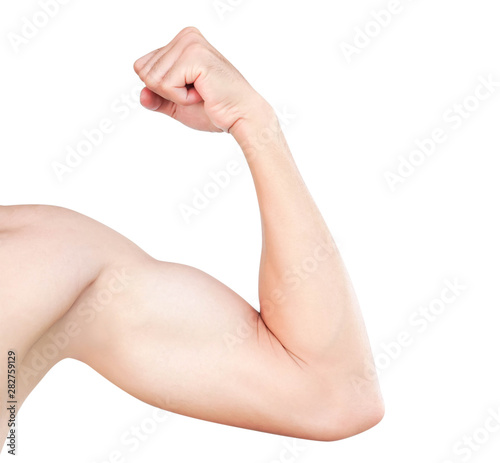 Fotografía Asian man show arm with bicep isolated on white background, health care and medi