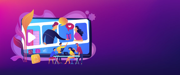 Poster - video chatting, internet hosting. market tendencies analyzing. visual storytelling, eye-catching des