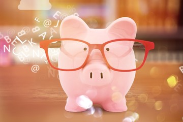 Sticker - Piggy bank in glasses on background