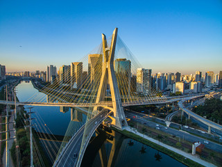 Suspension bridge. Cable-stayed bridge in the world. Sao Paulo city, Brazil, South America. 