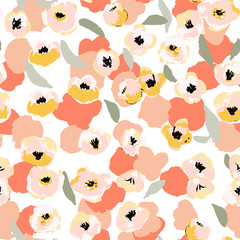 Abstract floral seamless pattern. Bright colors, gouache painting.