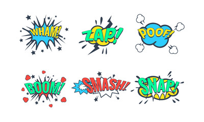 Canvas Print - Comic Speech Bubble with Text Set, Comic Sound Effects, Wham, Zap, Poof, Boom, Smash, Snap Vector Illustration