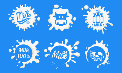 Canvas Print - Fresh Natural Milk Logo Templates Set, Organic Dairy Product Labels Vector Illustration