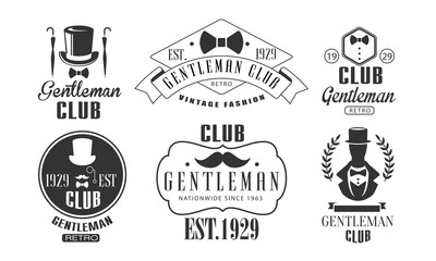 Poster - Gentleman Club Vintage Logo Templates Set, Retro Fashion Club Monochrome Emblems Vector Illustration