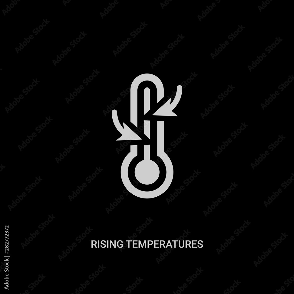 white rising temperatures vector icon on black background. modern flat ...