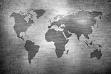 Fototapeta Mapy - grunge map of the world over brushed metal texture