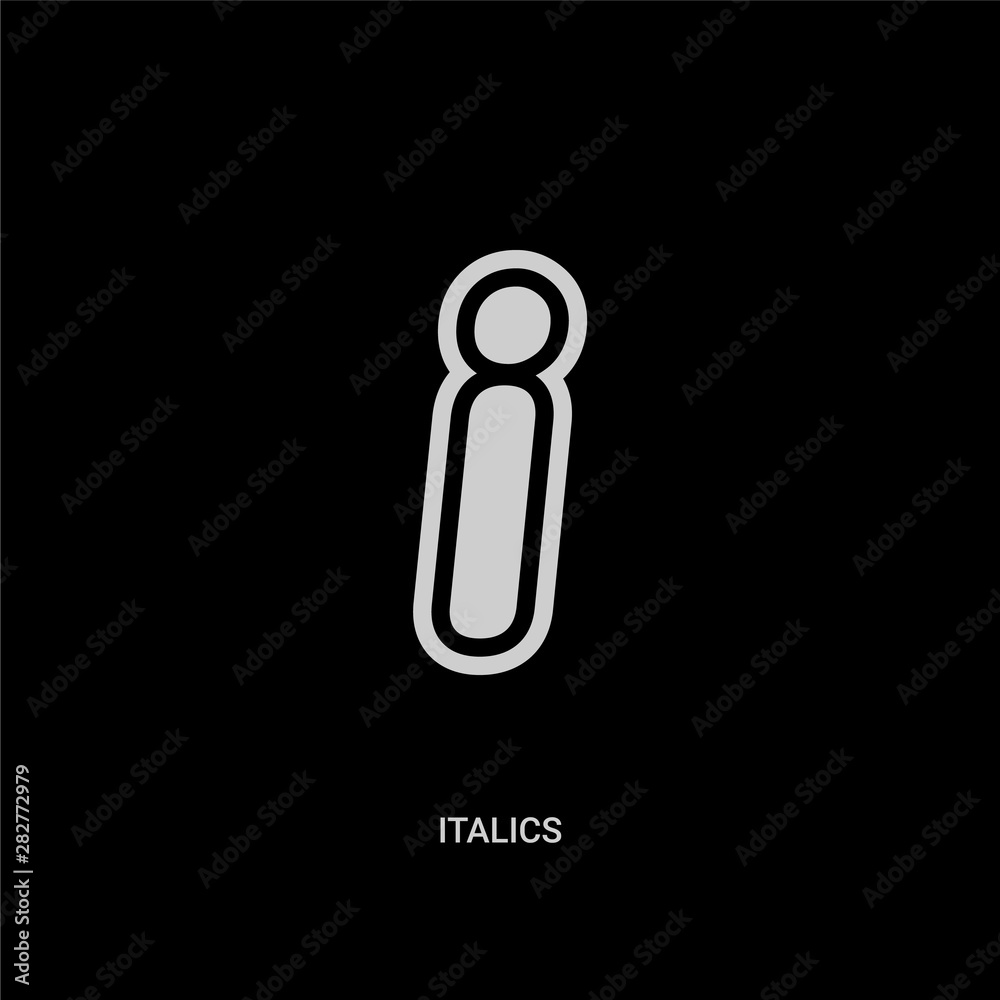 white italics vector icon on black background. modern flat italics from ...