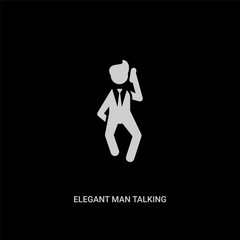 white elegant man talking through phone vector icon on black background. modern flat elegant man talking through phone from people concept vector sign symbol can be use for web, mobile and logo.