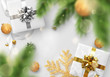 Christmas background. Festive bright design composition top view.