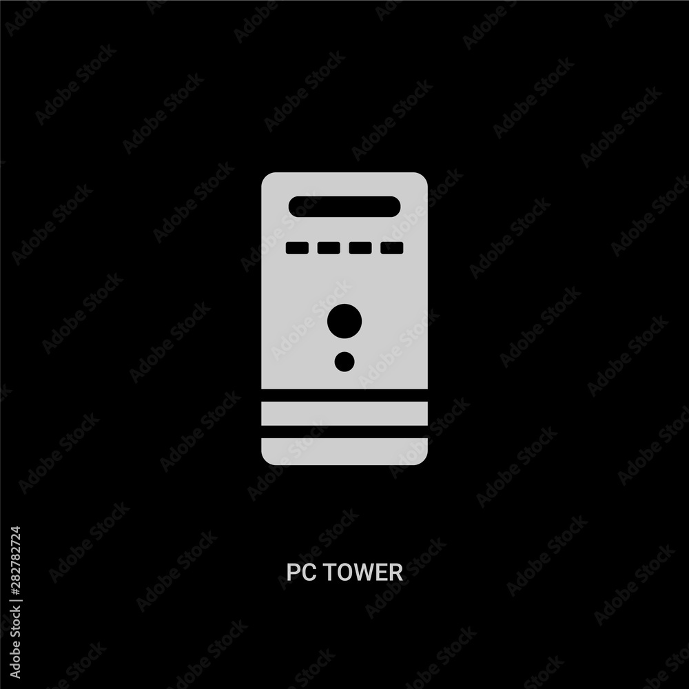 white pc tower vector icon on black background. modern flat pc tower ...