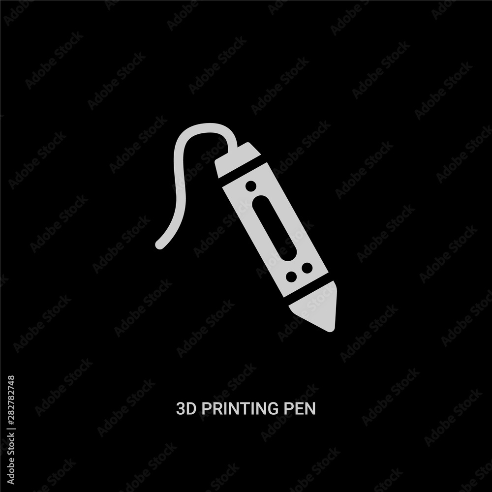 white 3d printing pen vector icon on black background. modern flat 3d ...