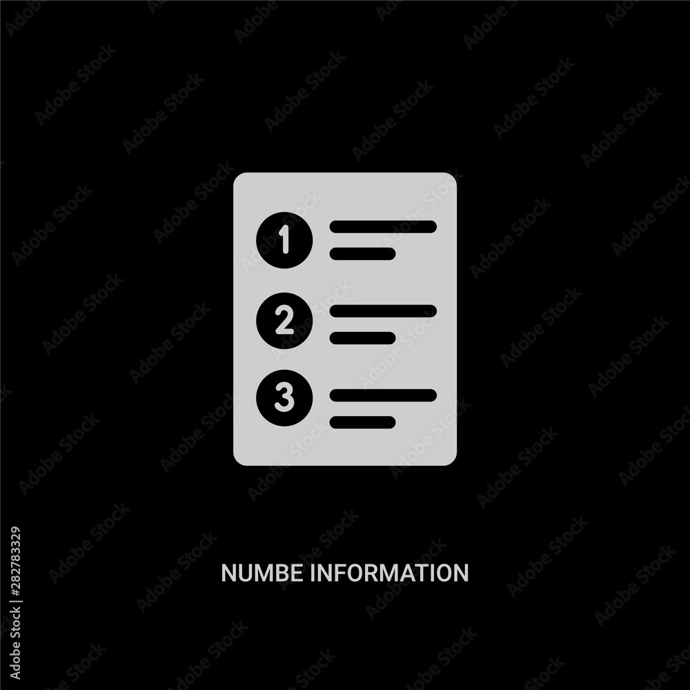 white numbe information vector icon on black background. modern flat ...